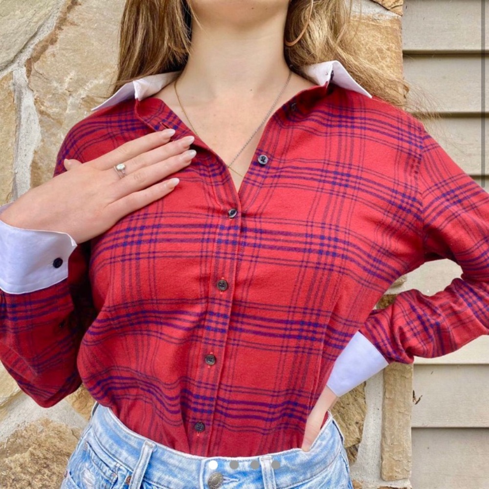 Red Plaid Button Up w/ White Collar